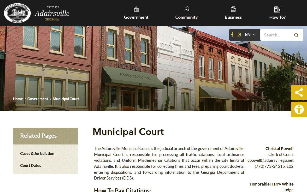Adairsville Municipal Court official page
