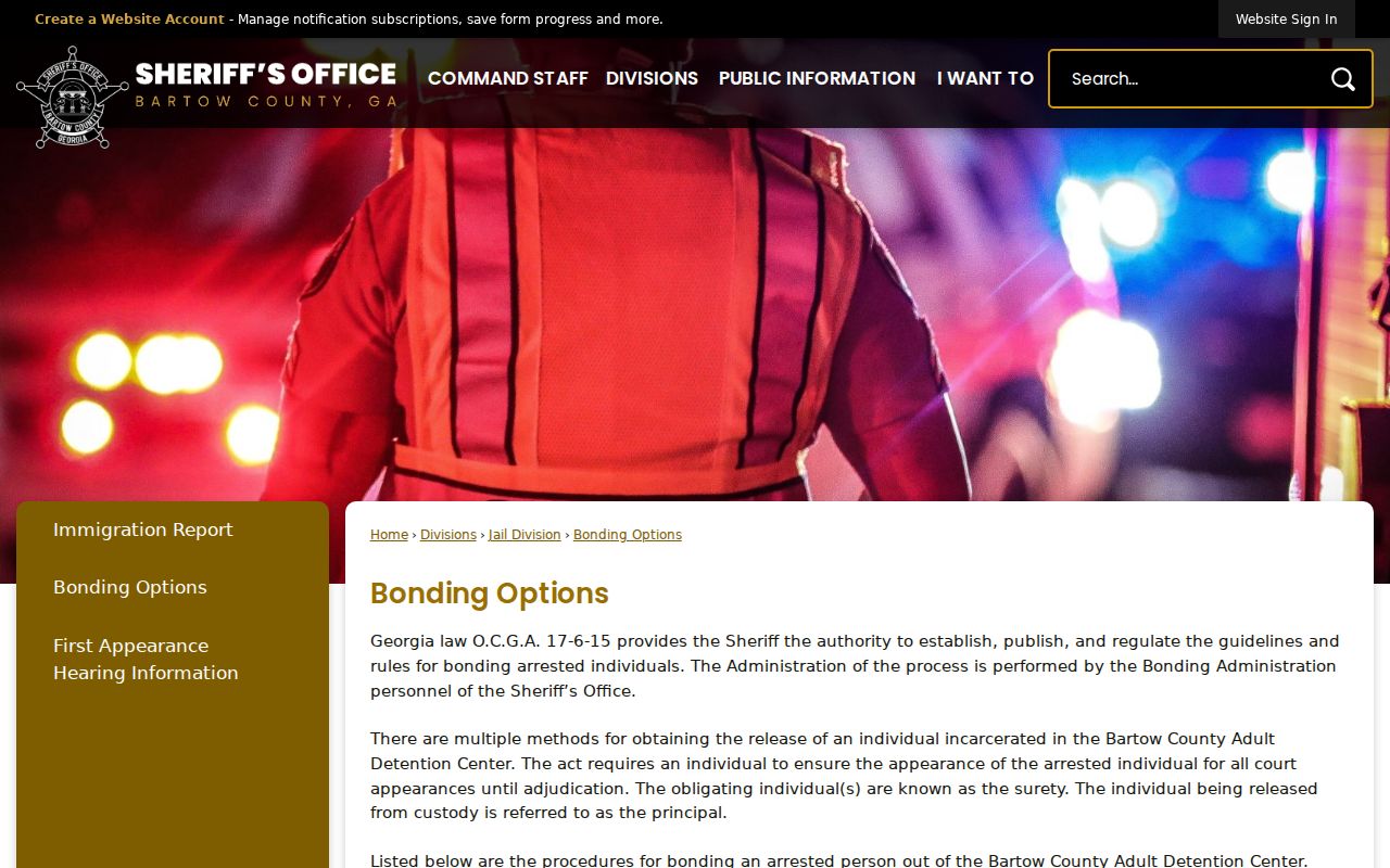 Official bonding options after a Bartow County arrest