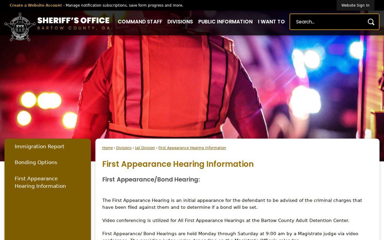 First appearance schedule following Bartow County arrest and booking