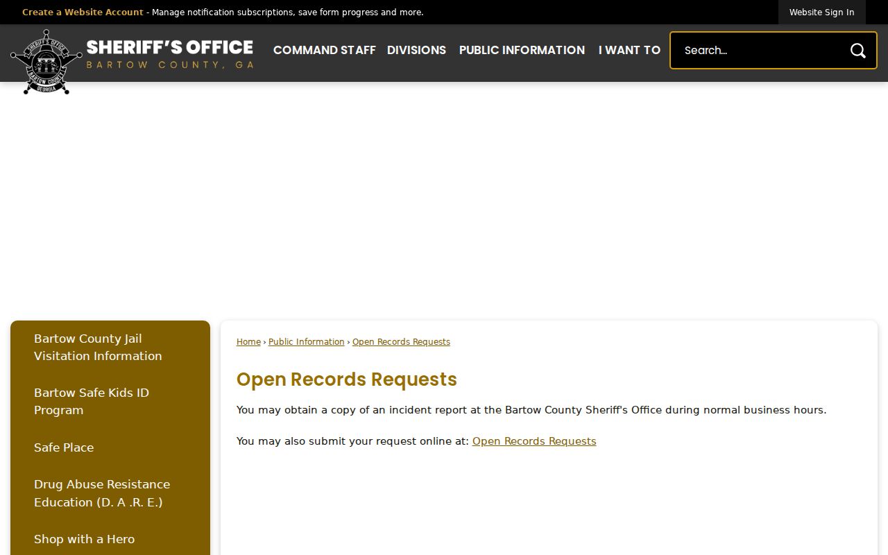 Bartow Sheriff open records routes for arrest history requests