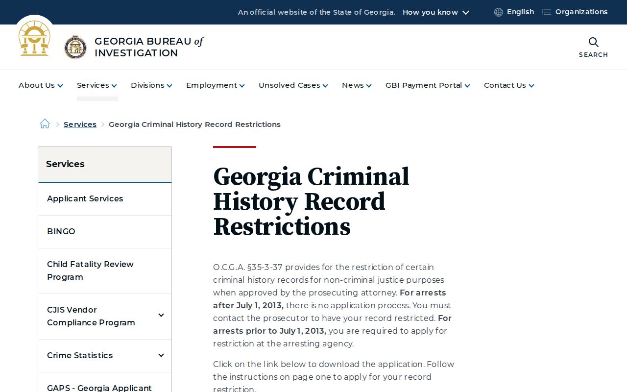 Georgia record restriction guidance for Bartow County criminal court cases