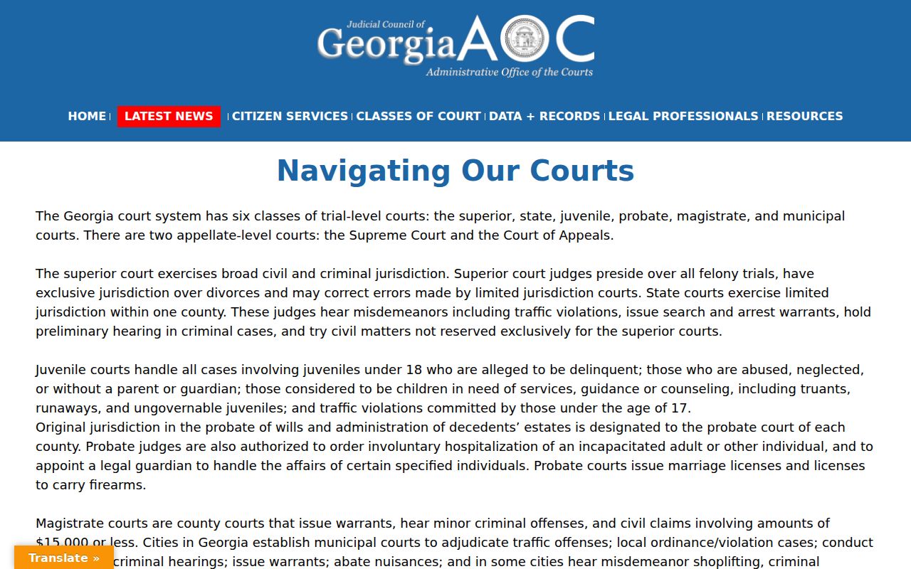 Georgia court jurisdiction guidance for Bartow County criminal court cases