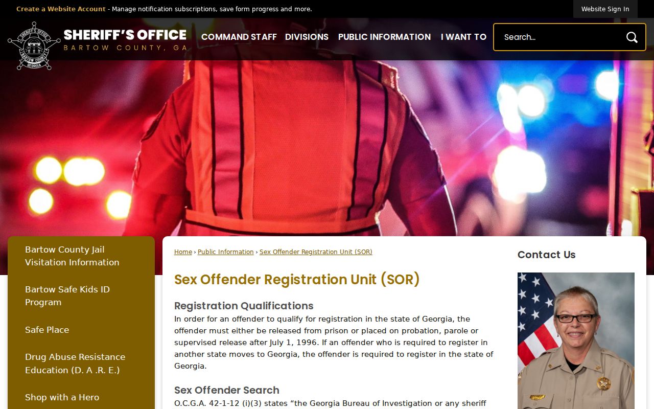 Bartow County sex offender registration unit information
