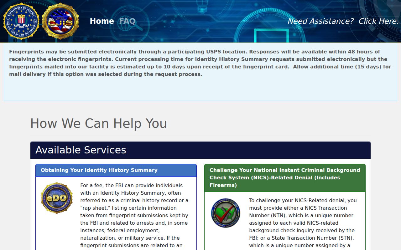 FBI identity history option related to Bartow County registry record review