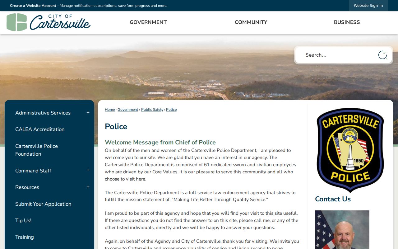 Official Cartersville Police Department page